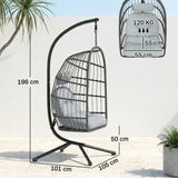 Hanging Egg Chair with Stand, Metal Frame and Adjustable Height, Dark Grey