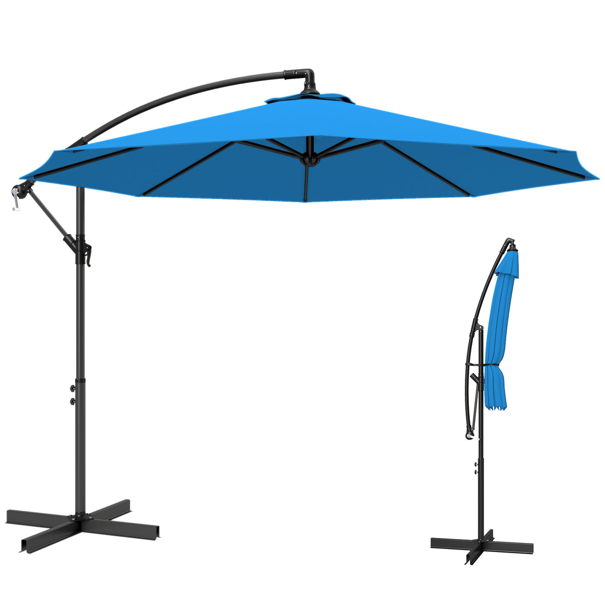 3 m Cantilever Parasol with Cross Base and Crank Handle, Blue