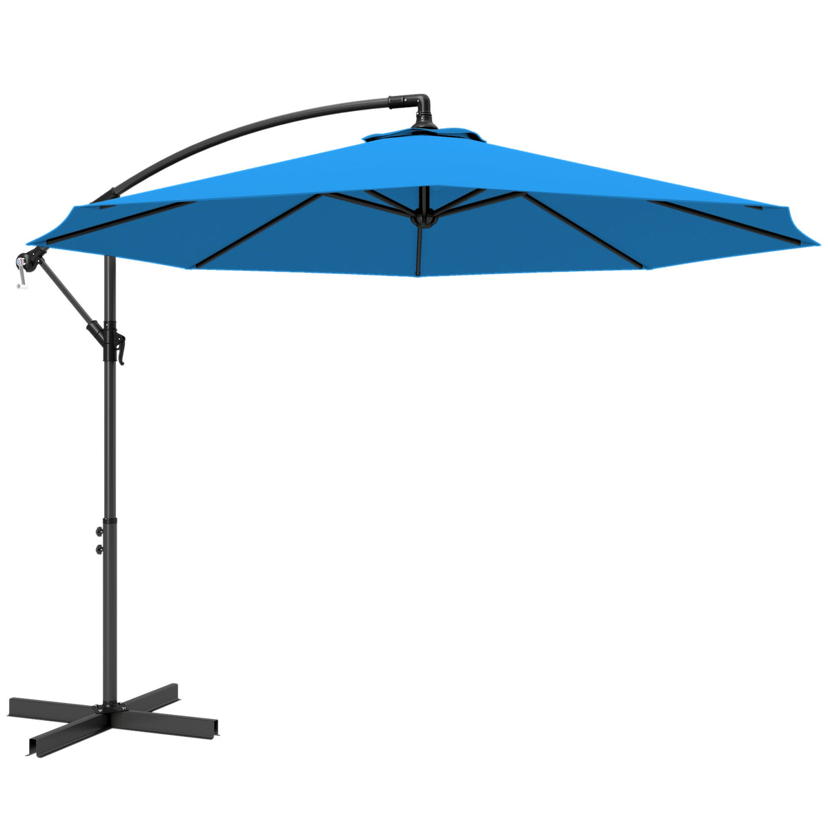 3 m Cantilever Parasol with Cross Base and Crank Handle, Blue