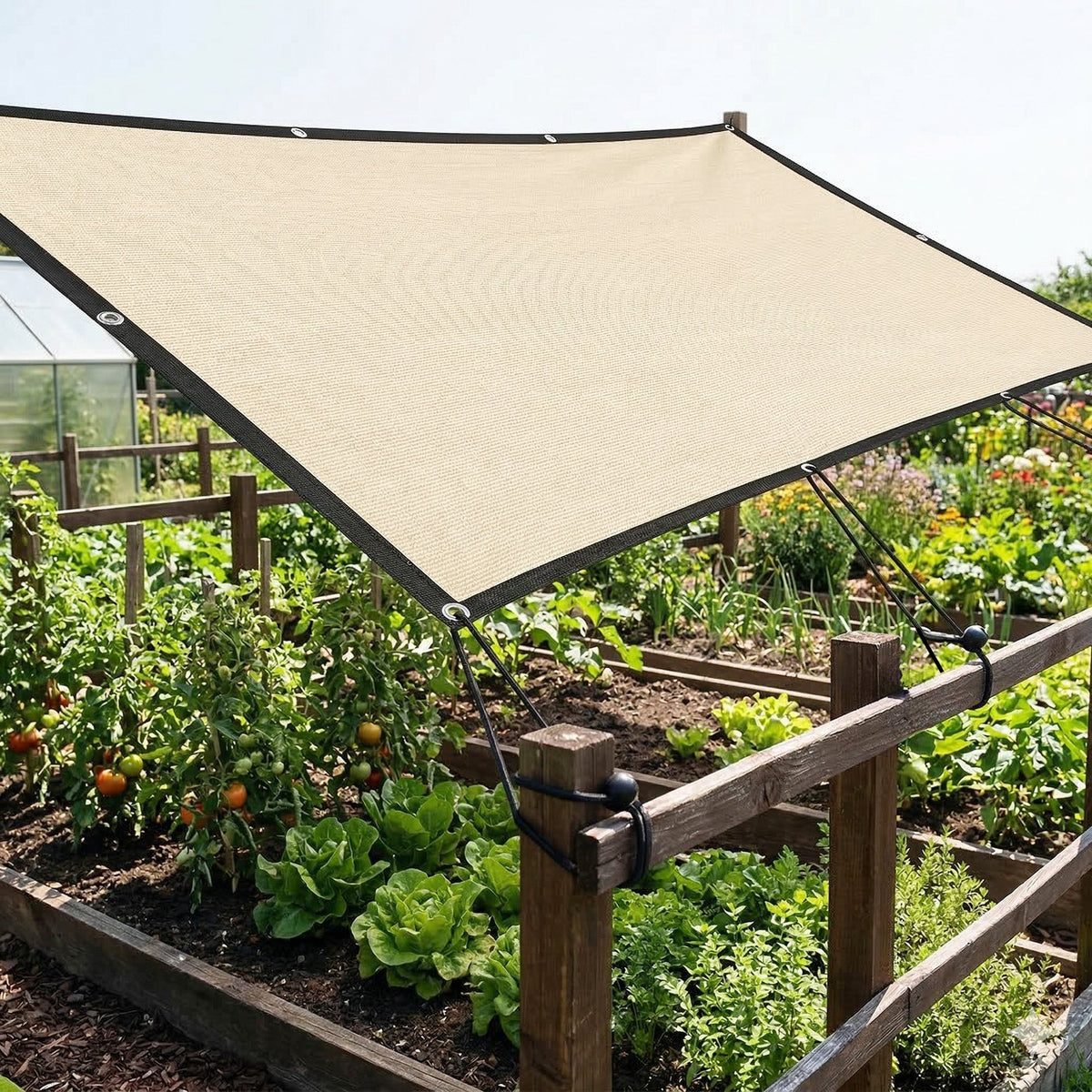 2 x 3 m Sun Shade Sail in Beige with Steel Eyelets & Bungee Cords, UV Protection