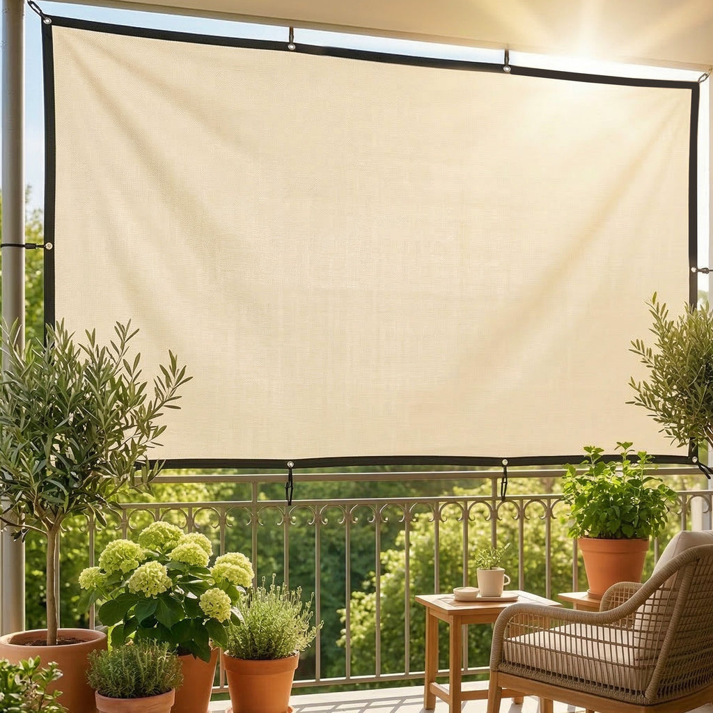 2 x 3 m Sun Shade Sail in Beige with Steel Eyelets & Bungee Cords, UV Protection