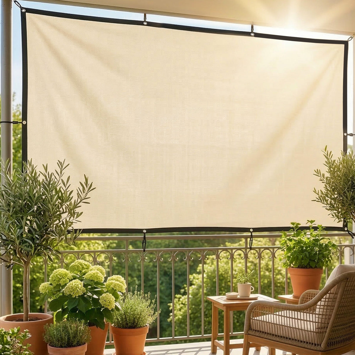 2 x 3 m Sun Shade Sail in Beige with Steel Eyelets & Bungee Cords, UV Protection