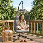 Hanging Egg Chair with Stand, Metal Frame and Adjustable Height, Dark Grey