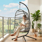 Hanging Egg Chair with Stand, Metal Frame and Adjustable Height, Dark Grey