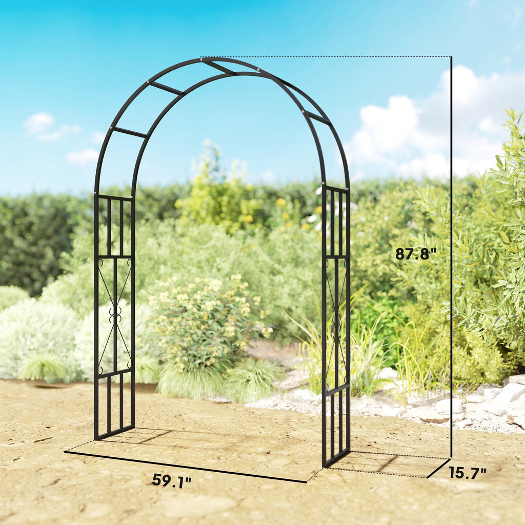 7.3ft Steel Garden Arch Trellis for Climbing Plants Roses Wisteria Vines, Black