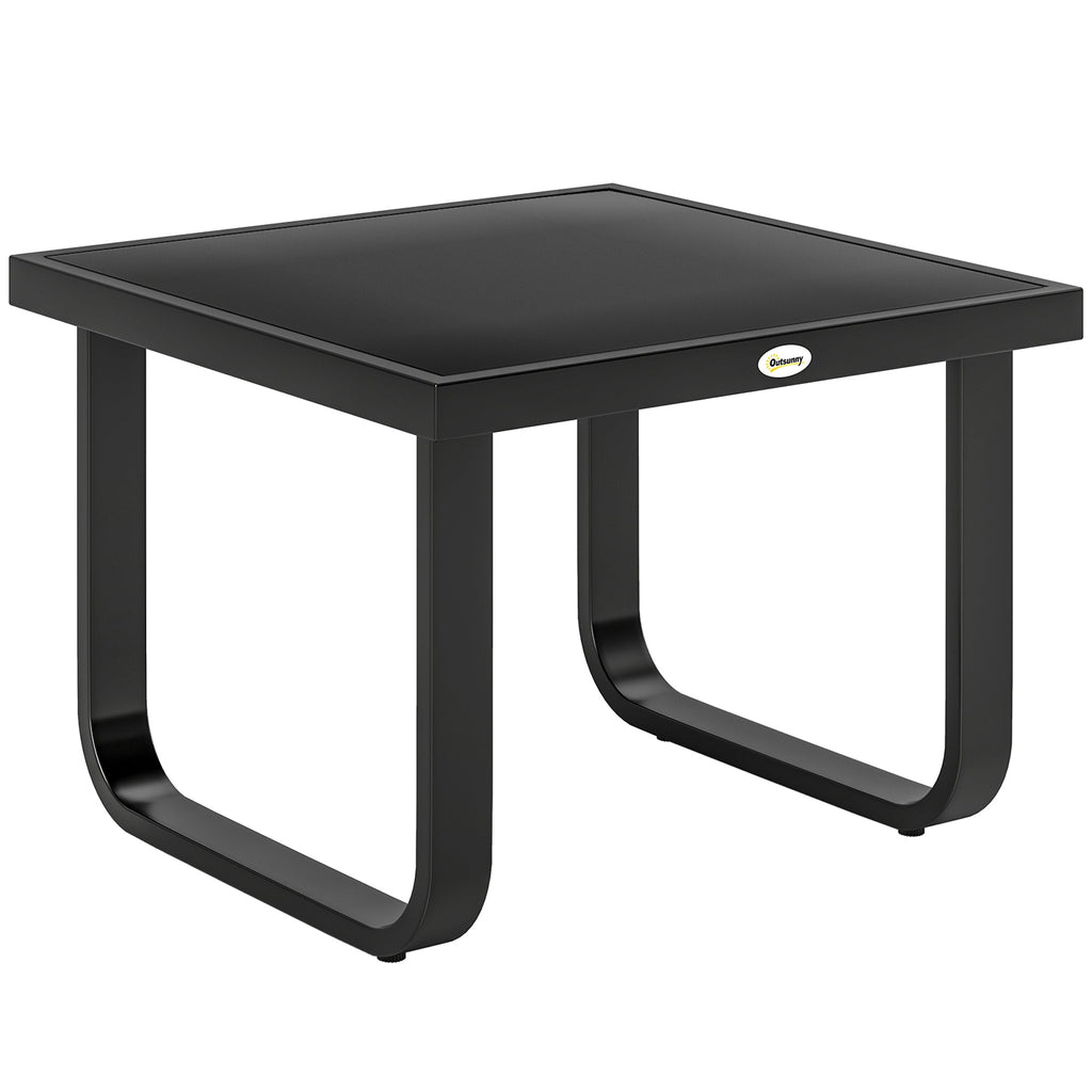 Metal Side Table with Tempered Glass Top & Adjustable Feet, 45x45x33 cm, Black