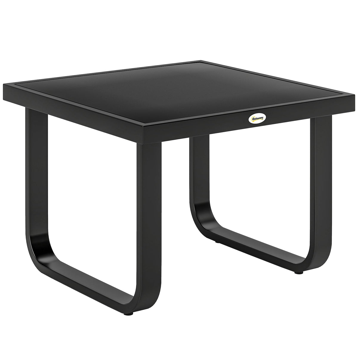 Metal Side Table with Tempered Glass Top & Adjustable Feet, 45x45x33 cm, Black