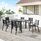 7pc Patio Dining Set with Expandable Table and Stackable Chairs, Black