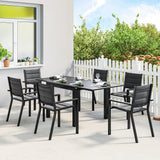 7pc Patio Dining Set with Expandable Table and Stackable Chairs, Black