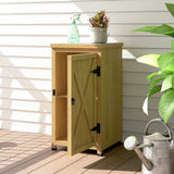 Wooden Garden Shed with Galvanised Top, Shelf and Door, Light Brown