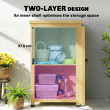 Wooden Garden Shed with Galvanised Top, Shelf and Door, Light Brown