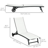 Set of 2 Outdoor Lounge Chairs with Wheels and Mesh Seat, Cream White