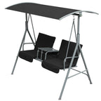 2 Person Porch Swing with Adjustable Canopy, Table and Storage Bag, Black