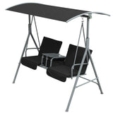 2 Person Porch Swing with Adjustable Canopy, Table and Storage Bag, Black