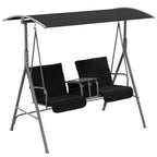 2 Person Porch Swing with Adjustable Canopy, Table and Storage Bag, Black