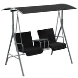 2 Person Porch Swing with Adjustable Canopy, Table and Storage Bag, Black