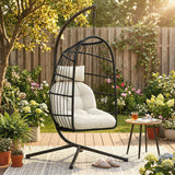 Hanging Egg Chair with Stand, Foldable Basket & Thick Cushion, Adjustable Height