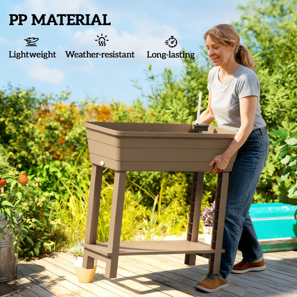 41L Self-Watering Raised Garden Bed with Lid and Shelf, Brown