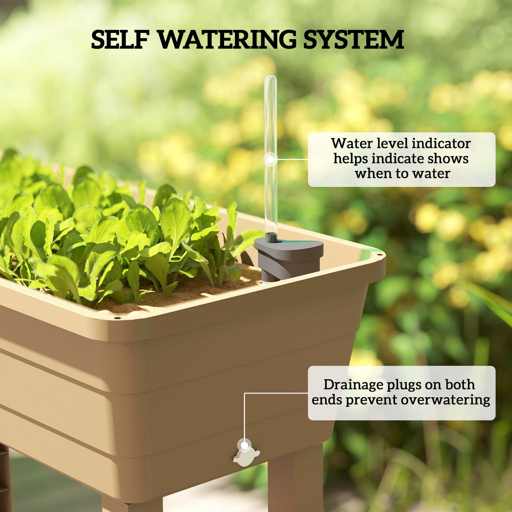 41L Self-Watering Raised Garden Bed with Lid and Shelf, Brown