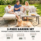 3 Piece Garden Furniture Set with Sofa, Footstool and Coffee Table, Grey