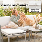 3 Piece Garden Furniture Set with Sofa, Footstool and Coffee Table, Grey