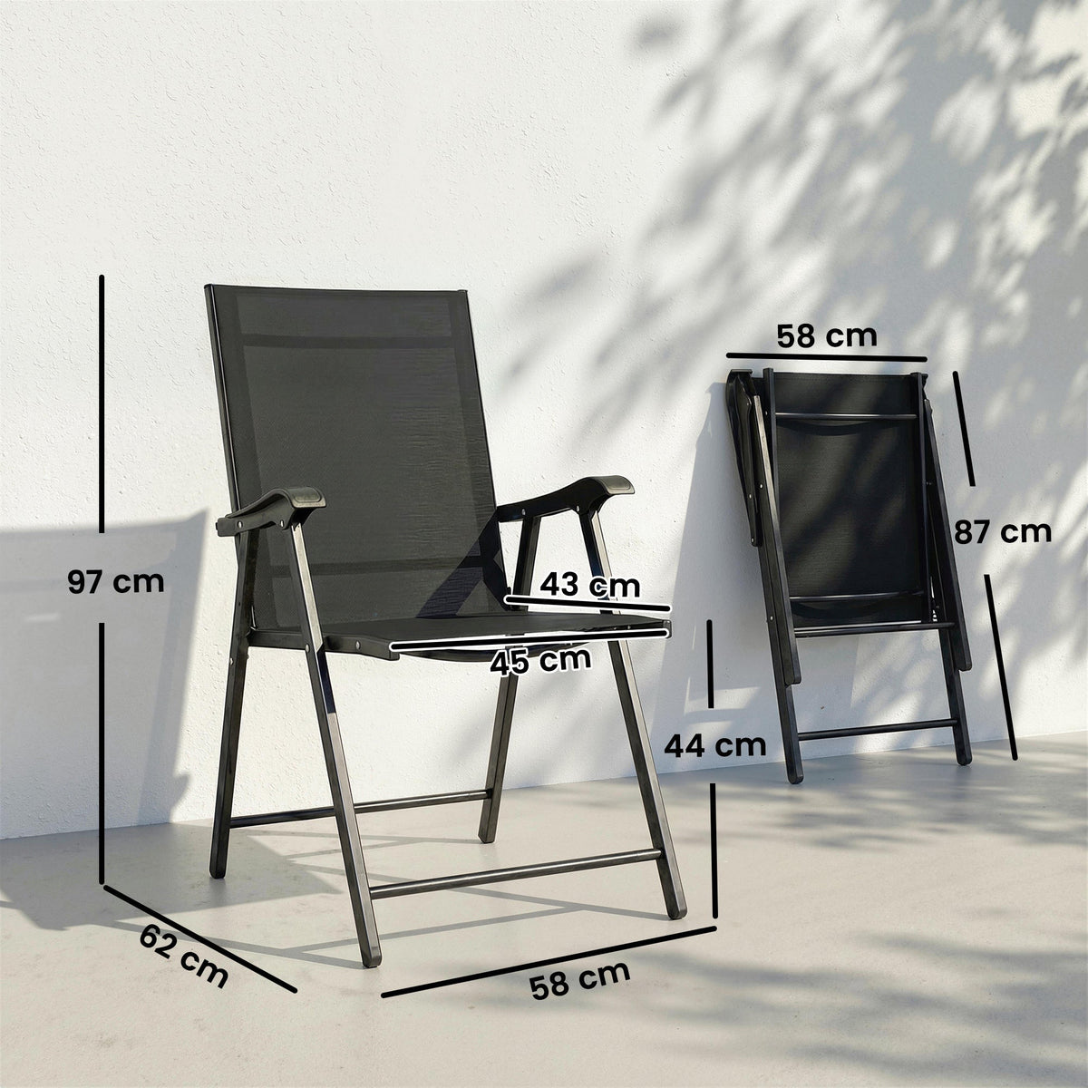 Set of 4 Folding Garden Chairs with High Back and Armrests, Black