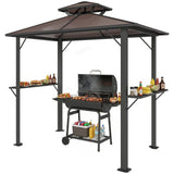 2.5 x 1.5 m Hardtop BBQ Grill Gazebo with 2 Shelves, Brown