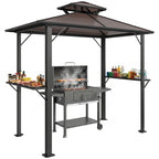 2.5 x 1.5 m Hardtop BBQ Grill Gazebo with 2 Shelves, Brown