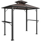 2.5 x 1.5 m Hardtop BBQ Grill Gazebo with 2 Shelves, Brown