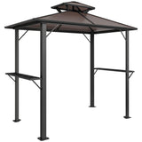 2.5 x 1.5 m Hardtop BBQ Grill Gazebo with 2 Shelves, Brown