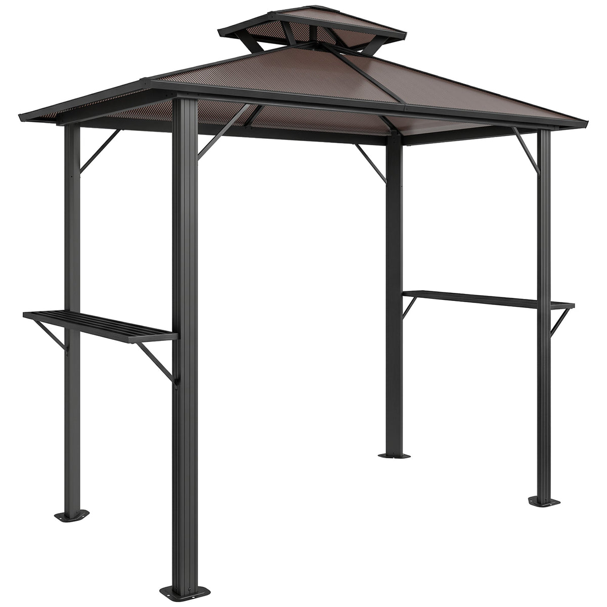 2.5 x 1.5 m Hardtop BBQ Grill Gazebo with 2 Shelves, Brown