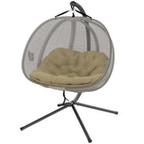2-Person Double Egg Chair with Stand, 528 lbs Capacity, Cushioned Loveseat, Khaki