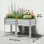 Galvanized Steel Raised Garden Bed with Legs and Storage Shelf, Silver