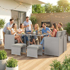 8 Seater Rattan Cube Garden Dining Set with Cushions, Light Grey
