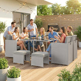 8 Seater Rattan Cube Garden Dining Set with Cushions, Light Grey