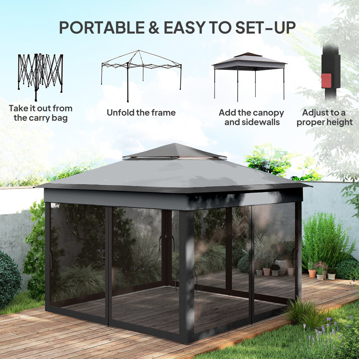 10.7 x 10.7ft Pop-Up Gazebo with Mesh Curtains & UV30 Roof, Dark Grey