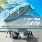 6 ft Portable Beach Umbrella with Foldable Table and Cup Holders, Dark Blue