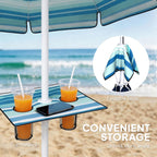 6 ft Portable Beach Umbrella with Foldable Table and Cup Holders, Dark Blue