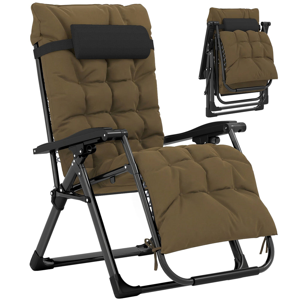 Reclining Zero Gravity Chair with Cushion and Headrest, Khaki
