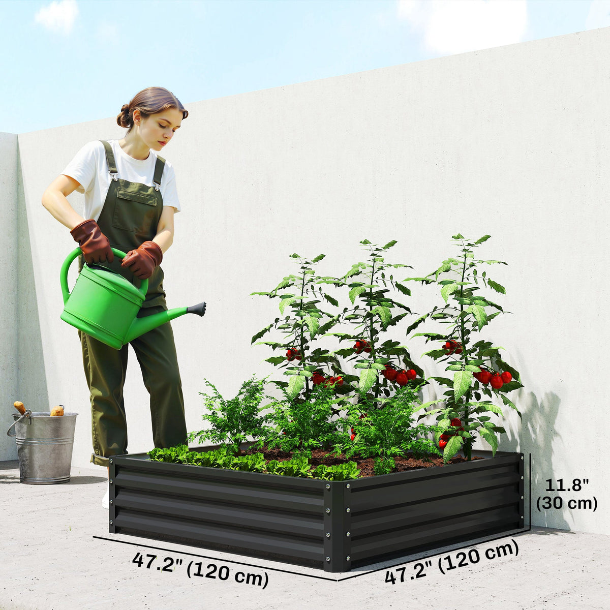 4' x 4' x 1' Galvanized Raised Garden Bed for Vegetables, Black