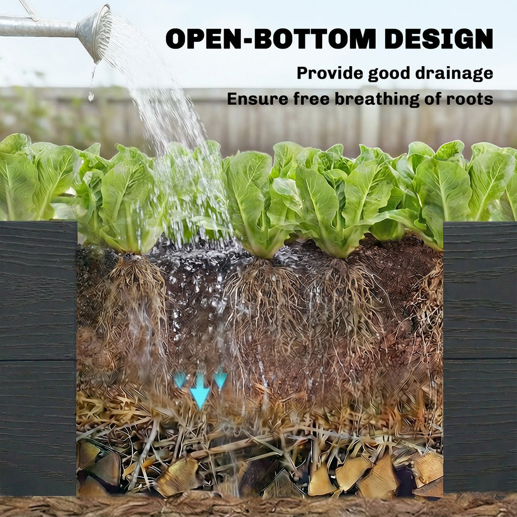 3-Tier Vinyl Raised Garden Bed with Open Bottom, Grey Wood Effect