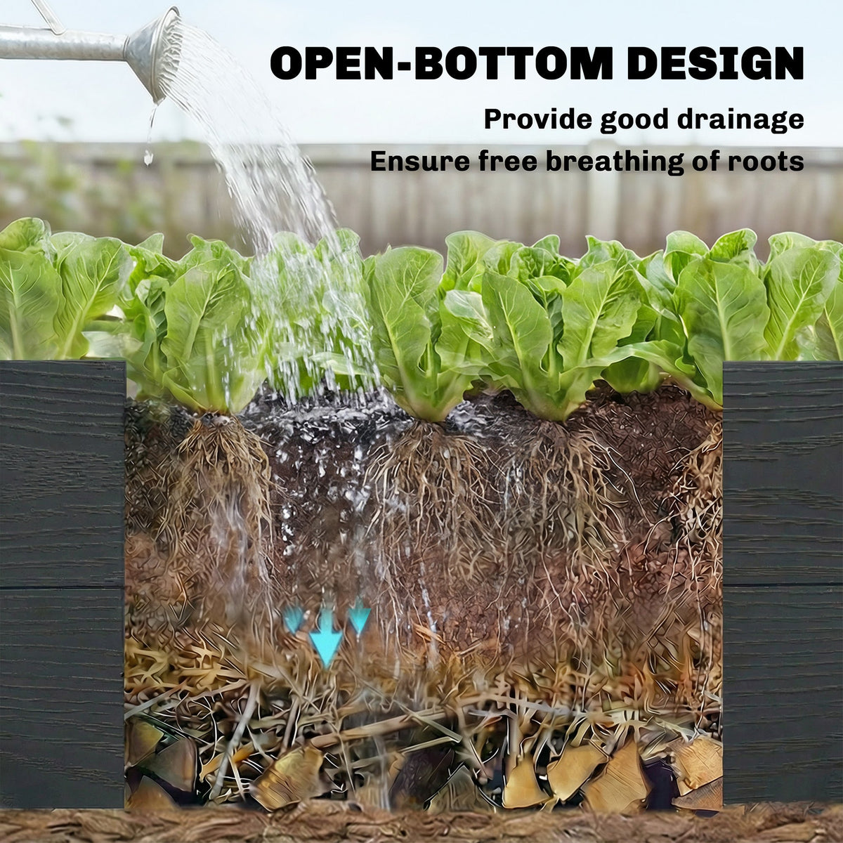 3-Tier Vinyl Raised Garden Bed with Open Bottom, Grey Wood Effect