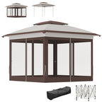 12' x 12' Pop-Up Canopy with Mesh Sidewalls, Adjustable Height, Beige Dark Brown