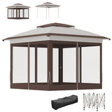 12' x 12' Pop-Up Canopy with Mesh Sidewalls, Adjustable Height, Beige Dark Brown