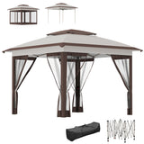 12' x 12' Pop-Up Canopy with Mesh Sidewalls, Adjustable Height, Beige Dark Brown