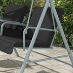 2 Person Porch Swing with Adjustable Canopy, Table and Storage Bag, Black