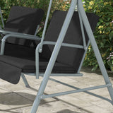 2 Person Porch Swing with Adjustable Canopy, Table and Storage Bag, Black