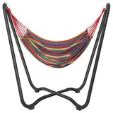 Fabric Patio Hammock with Steel Stand, Free-Standing Lounge Bed, Multi-Colored