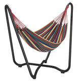 Fabric Patio Hammock with Steel Stand, Free-Standing Lounge Bed, Multi-Colored