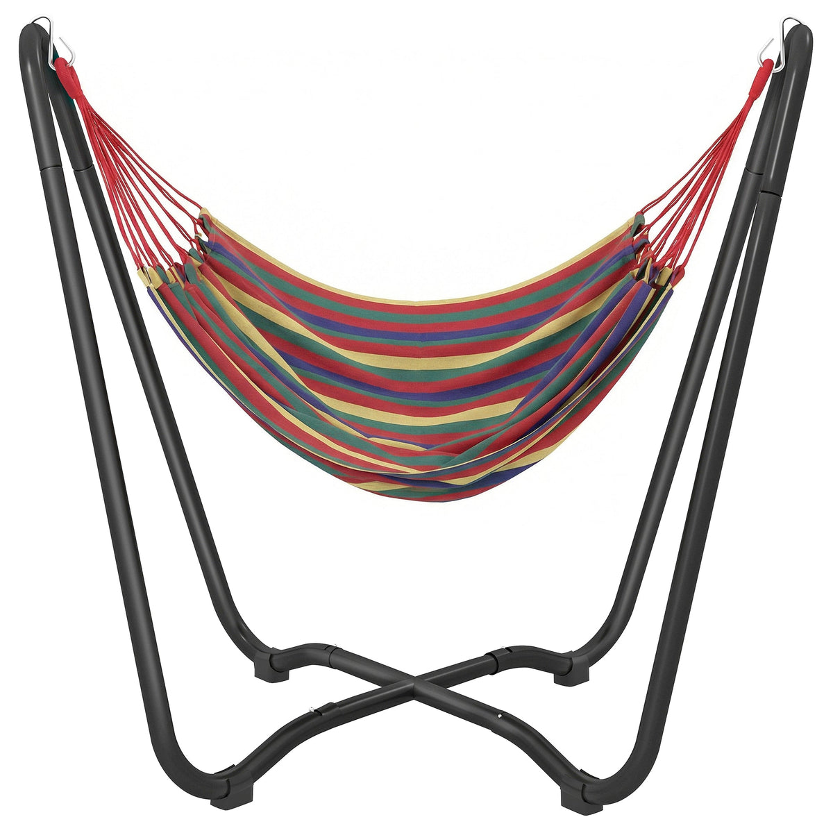 Fabric Patio Hammock with Steel Stand, Free-Standing Lounge Bed, Multi-Colored
